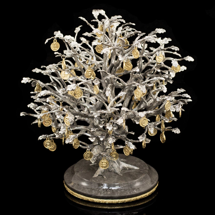 Silver-plated sculpture "Money Tree"